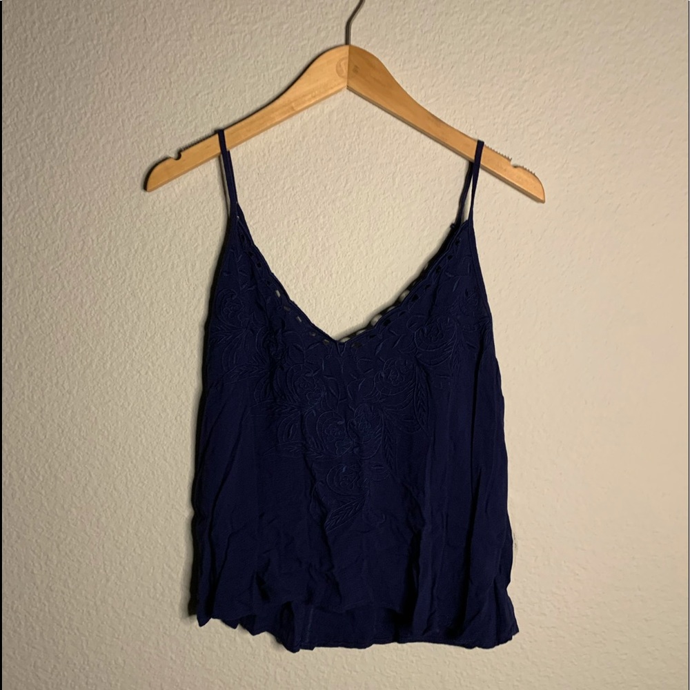 Navy Cropped Embroidered Tank